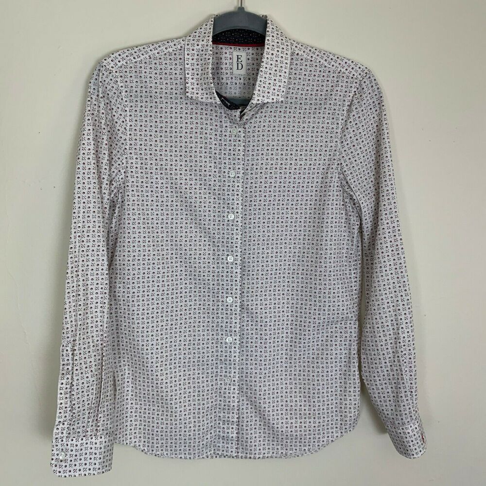 ED by Ellen DeGeneres Women's Cotton Micro Dot Button Up Shirt Blouse Top Size S